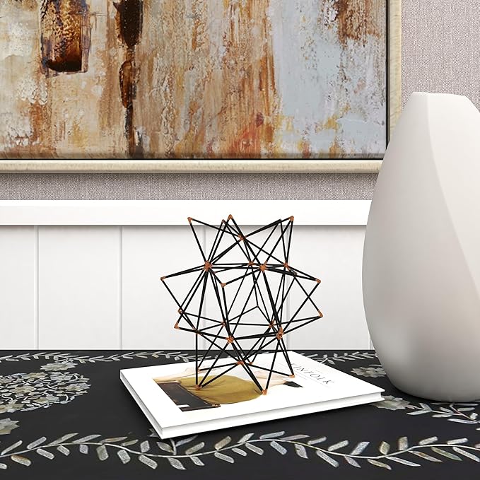 Deco 79 Metal Geometric Decorative Sculpture Home Decor Statue with Gold Accents, Accent Figurine 7" x 7" x 7", Black