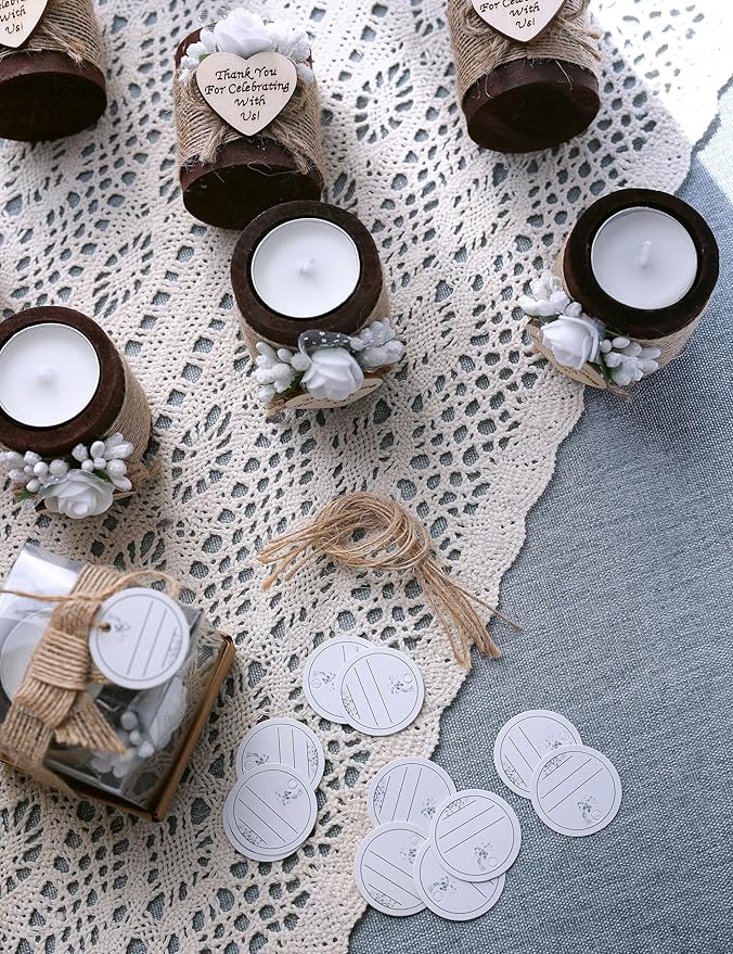 Ju's Favors 10 Piece Set of Wooden Tealight Candle Holders, Wedding Candle Favors, Baby Shower Favors, Guest Return Favors, Bridal Shower Favors for Guests.(Dark Brown+Rose)