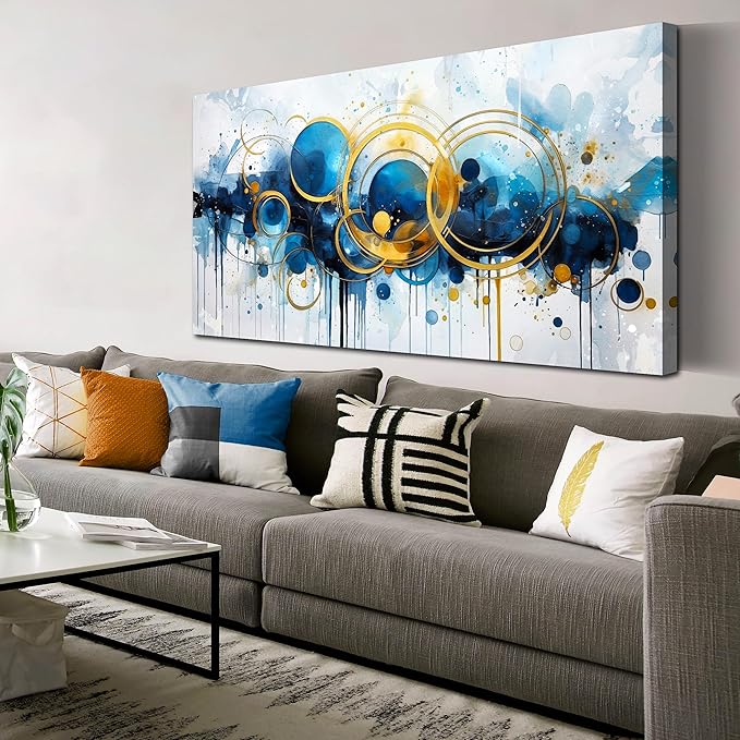 JKWALL77 Big Abstract Canvas Wall Art for Living Room - Blue Modern Wall Decor Ready to Hang Size 29" x 59"