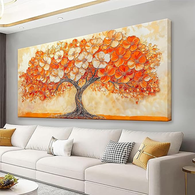 Suconvng Canvas Art Wall Decor Orange Tree Large Wall Art For Living Room Picture Modern Landscape Abstract Artwork Painting Home Wall Decor Bedroom Home Office Prints Artwork 29" X 58"