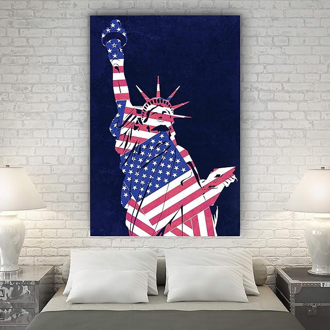 Renditions Gallery Canvas Nationalist Wall Art Home Paintings & Prints Artwork Flag Draped Liberty Statue Patriotic Wall Hanging Decorations for Bedroom Office Kitchen - 36"x48" LT25