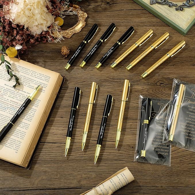 30 Set 70th Birthday Party Favor for Guest Anniversary Party Favor with Black and Gold Ballpoint Pens and Thank You Cards for Women Men Birthday Anniversary Appreciation Gifts