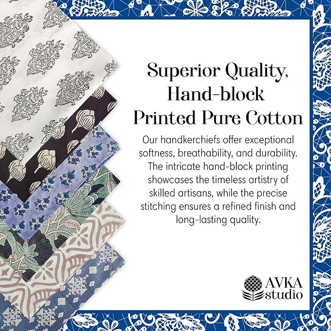 AVKA Studio Men's Handkerchiefs – 100% Cotton, 16x16 Soft Handcrafted Hankies for Men – Sweat Absorbing, Machine Washable, Thin & Lightweight - pack of 6
