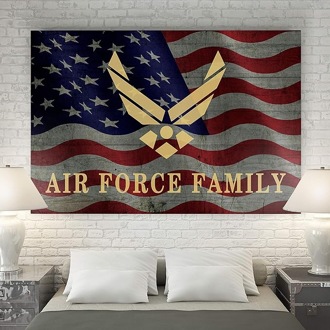 Renditions Gallery Canvas Patriotic Wall Art Modern Paintings & Prints Decorations American Airforce Family Glam Loyal Military Wall Hanging for Bedroom Office Kitchen - 16"x20" LT25