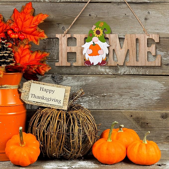 Yookeer 13 Pcs Interchangeable Gnome Home Sign Wood 3D Christmas Winter Seasonal Door Decor Rustic Farmhouse Home Decoration for Holiday Wall Decor Gift(Wood Color)