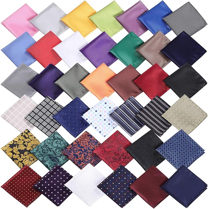 Jeatonge 40 Pack 8.5x8.5 inch Pocket Squares for Men Men's Handkerchief Mens Pocket Squares Set Assorted Colors with a Holder