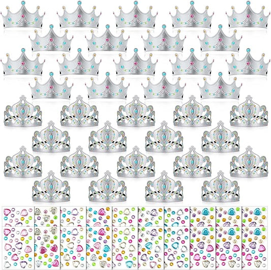 Yaomiao 66 Pieces Foam Princess Tiaras DIY Crowns Kids Party Favors Craft Crystal Diamond Sticker Making Your Own Tiara Girls(Silver)