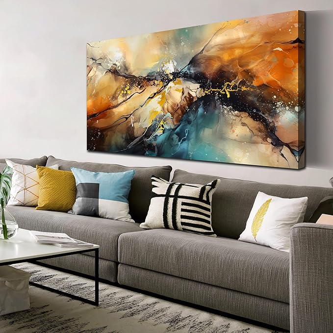 JKWALL77 Large Wall Paintings for Living Room - Yellow Pictures Wall Decor - Abstract Wall Art for Office Ready to Hang Size 29" x 59"