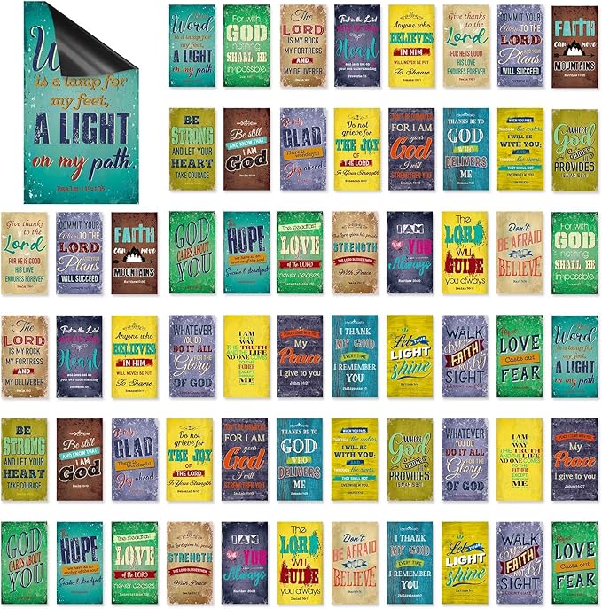 Blosssound 60 Pcs Inspirational Christian Magnets with Bible Verses Religious Refrigerator Magnet Motivational Quotes Fridge Scripture Positive Gifts for Home Office School Locker Decor(Retro)