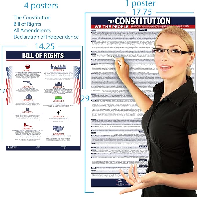 American Founding documents Large Laminated 4 Pack: US Constitution, Declaration of Independence, Bill of Rights, Entire Constitution and Amendments New 3.0 Now with Larger Fonts Young N Refined