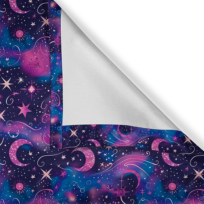 Ambesonne Celestial Window Valance, Fantasy Dream Oriental Astronomy Art Crescent and Starry Atmosphere, Curtain Valance for Kitchen Bedroom Decor with Rod Pocket, 42" x 18", Dark Night Blue Fuchsia