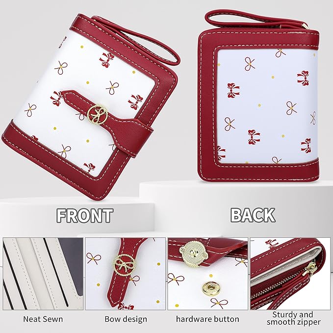 Womens Wallet Cute Small Wallets for Women Red Coquette Bow Women's Wallet Kawaii Card Wallets for Women Ladies Bow Stuff