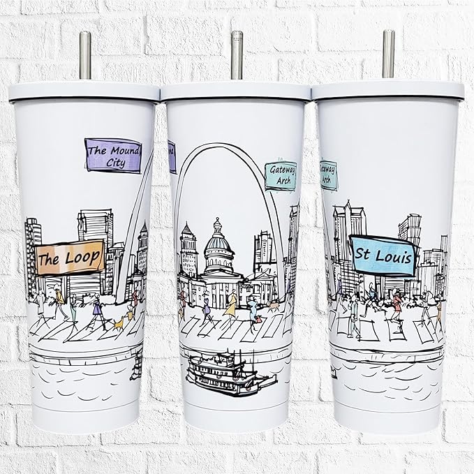 Cities Around the World 25 Oz Tumbler Series- Designed in the USA- Vacuum Insulated Tumbler with Lids Straw - Stainless Steel Coffee Water Travel Mug, Cup for Hot Cold Drink (St Louis)