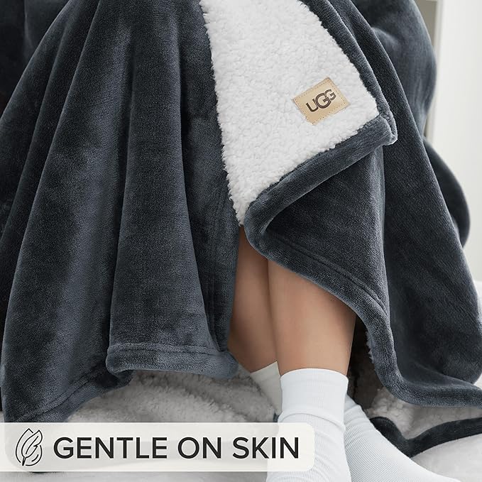 UGG Nita Full/Queen Blanket Fleece Fluffy Reversible Soft Fuzzy Bedding Cozy Plush Warm Oversized Blanket Machine Washable Bedroom Decor for Big Couch or Bed, 90-inch x 90-inch, Charcoal Grey