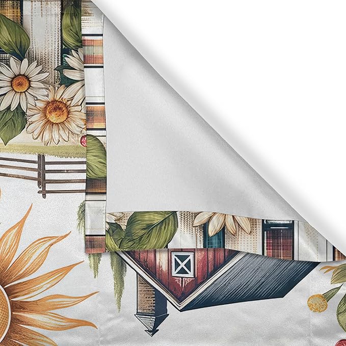 Ambesonne Farmhouse Valance & Tier Curtain 3 pcs Set, Cottagecore Farm Life Pattern with Tartan Rooster Barn and Garden, Window Treatments for Kitchen Room Decor, 55" x 30", Slate Blue Orange Green