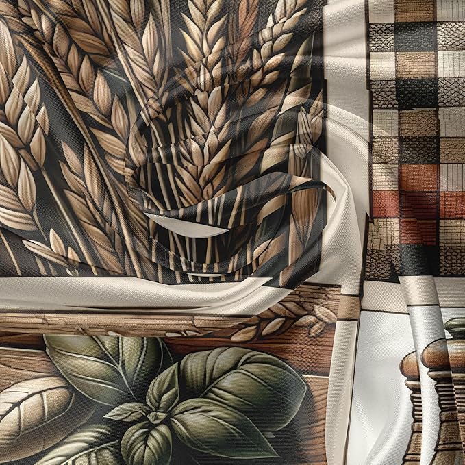 Ambesonne Vintage Valance & Tier Curtain 3 pcs Set, Tomato Checkered Gingham Squares Food Art Leaf Details Cozy Cottagecore, Window Treatments for Kitchen Room Decor, 55" x 24", Paprika Rust and Green