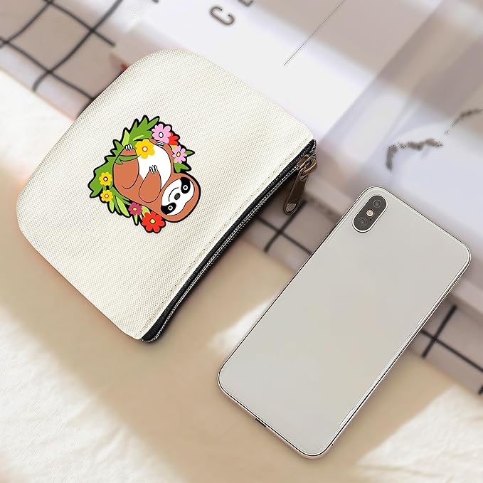 Sloth Coin Purse Pouch Bag Holder for Teens Girls Women Kids, Sloth Lovers Gifts Stuff Decor, Small Mini Purse Coin Card Key Headset Lipstick!