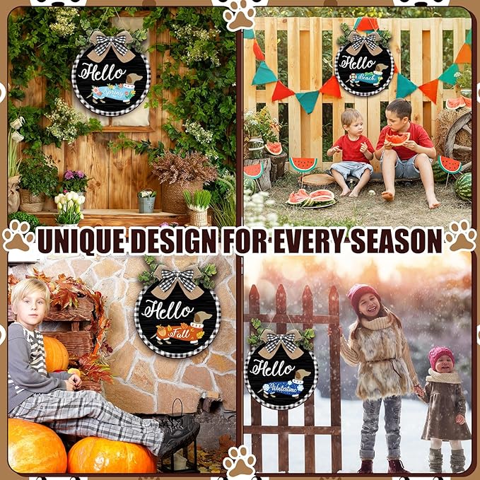 Glenmal 16 Pcs Seasonal Dachshund Door Decor for All Season and Holiday Hanging Cute Christmas Dachshund Welcome Sign Rustic Wooden Farmhouse Front Door Signs Outdoor(Black with Plaid Frame)