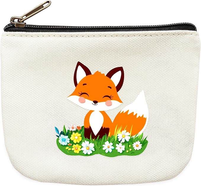 Fox Coin Purse Pouch Bag Holder for Teens Girls Women Kids, Animal Lovers Gifts Stuff Decor, Small Mini Purse Coin Card Key Headset Lipstick!
