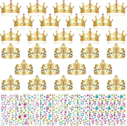 Yaomiao 66 Pieces Foam Princess Tiaras DIY Crowns Kids Party Favors Craft Crystal Diamond Sticker Girls Making Your Own Tiara (Gold)