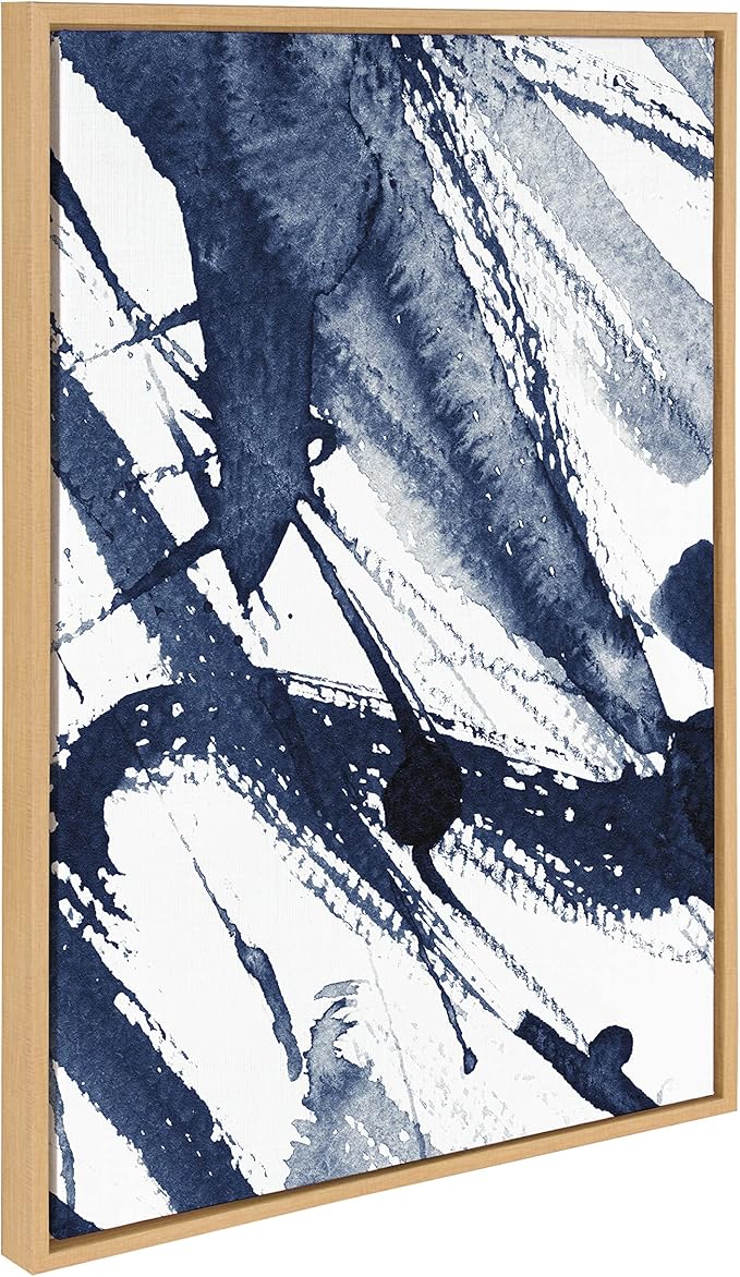 Kate and Laurel Sylvie Indigo Watercolor Framed Canvas Wall Art by Amy Peterson Art Studio; 23x33 Natural; Decorative Abstract Art Print for Wall