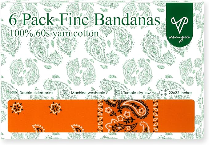 Vamqor Bandanas Gift Box 6 pack,Premium Super Soft 60s Cotton Paisley Bandannas Handkerchiefs for Men,Women and Kids