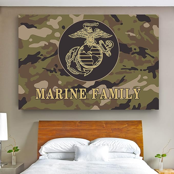 Renditions Gallery Nature Military Wall Art Home Paintings & Prints Artwork Fierce American Marine Crest Modern Patriotic Modern Decorations for Bedroom Office Kitchen - 36"x48" LT25
