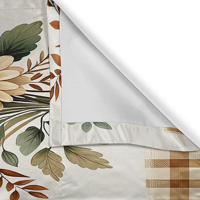 Ambesonne Sunflower Window Valance Pack of 2, Plaid Ornate Autumn Tones Daisy Huddle with Leaves Cottagecore Vibe, Rod Pocket Curtain Valances Kitchen Bedroom, 54" X 18",Tan Taupe and Dark Pink
