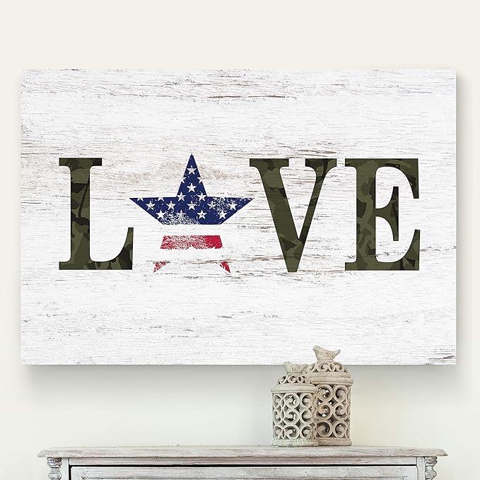 Renditions Gallery Canvas Patriotic Wall Art Modern Decorations Paintings Stary American Love Rustic Black & White Veteran Nationalistic Wall Hanging for Bedroom Office Kitchen - 30"x40" LT25