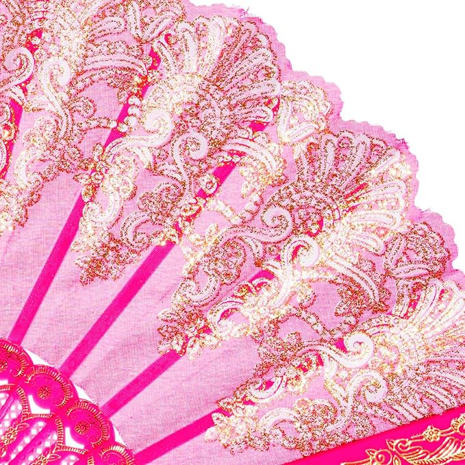 QIRMIZI 30 Pack Folding Handheld Fans,Silk Spanish Fan, Perfect for Weddings, Parties, and Dancing,Deeppink