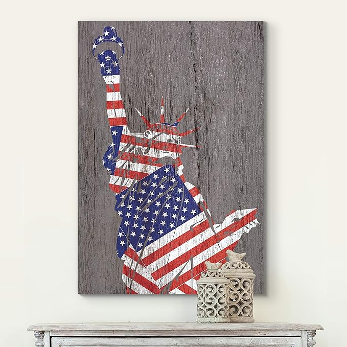 Renditions Gallery Canvas Wall Art Home Paintings & Prints Artwork Flag Draped Liberty Statue Glam Patriotic Modern Wall Hanging Decorations for Dining Room Office Kitchen - 16"x20" LT25