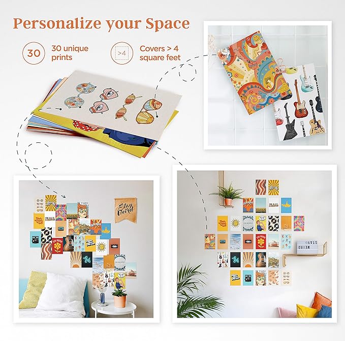 HAUS AND HUES Aesthetic Wall Collage Kit for Teens - Hippie Posters and Retro Photo Collage Sets (Set of 30)