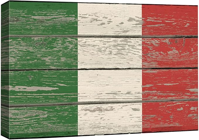 wall26 Canvas Print Wall Art Italian Flag on Vintage Retro Wood Panels Pop Culture Cultural Digital Art Modern Art Traditional Colorful for Living Room, Bedroom, Office - 12"x18"
