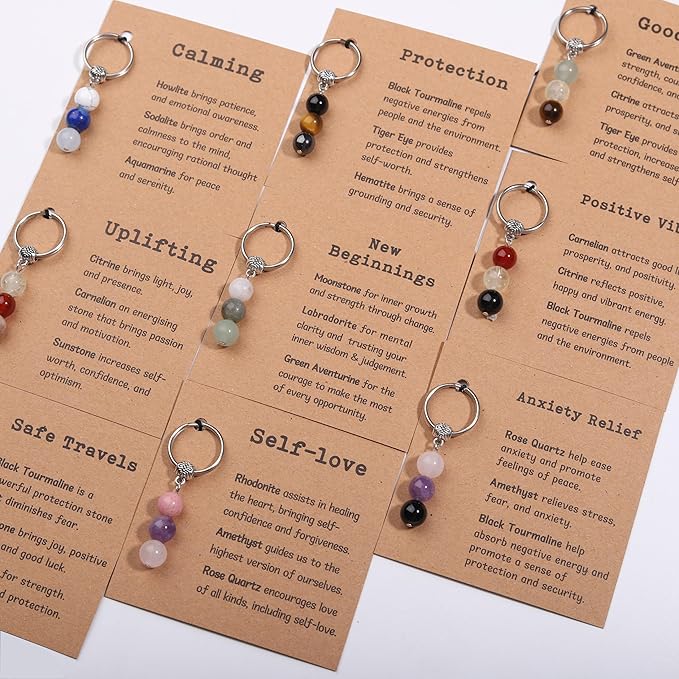 Natural Crystals Keychain Gift for New Beginnings, New Beginnings Gifts for Coworker Anxiety Relief Keychain for Women