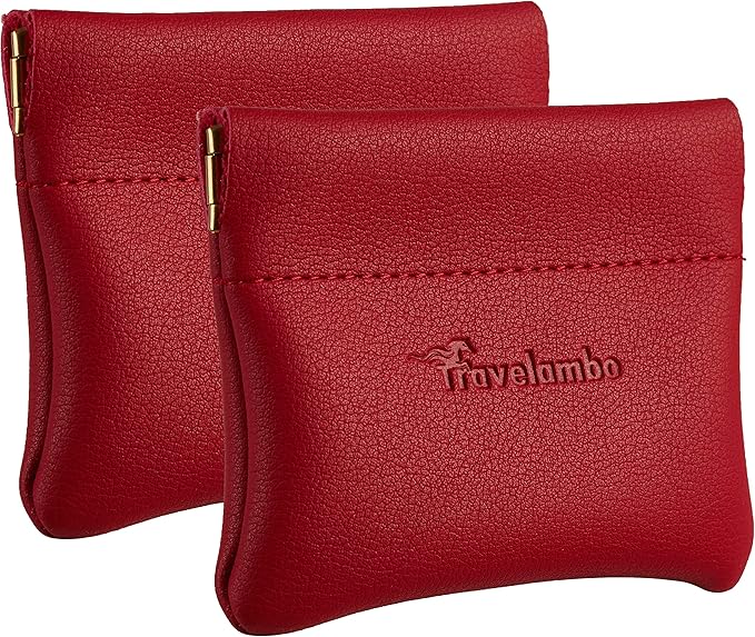 Travelambo Leather Squeeze Coin Purse Pouch Change Holder For Men & Women 2 pcs set