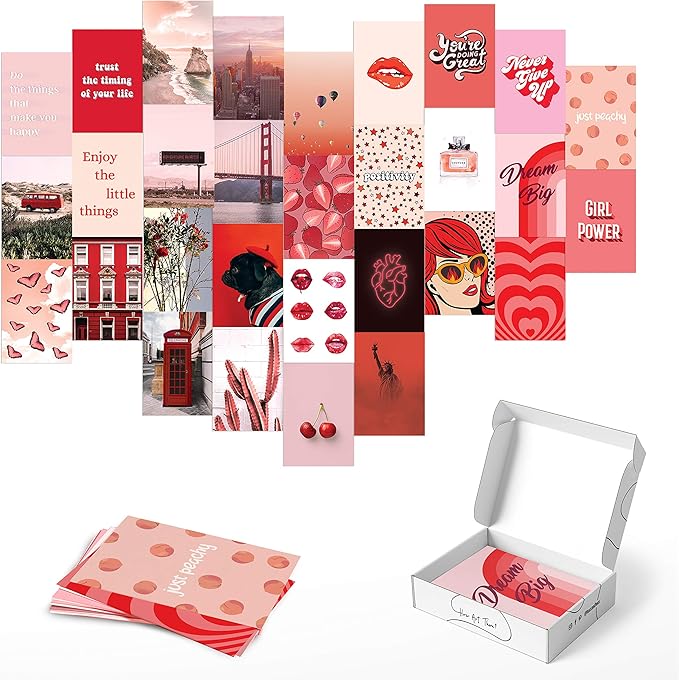 HAUS AND HUES Red Wall Art Aesthetic Kit | Dorm Decor