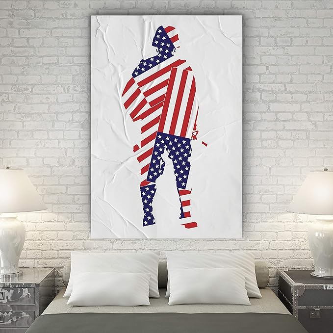 Renditions Gallery Nature Wall Art Home Paintings & Prints Flag Draped Veteran Crinkle Glam American Heroes Military Modern Decorations for Bedroom Office Kitchen Artwork - 30"x40" LT25