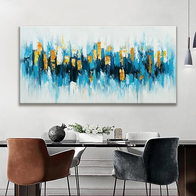 Suconvng Abstract Wall Art Canvas Art Wall Decor For Living Room Decorations Large Blue And Gold Abstract Wall Decor White Abstract Wall Art For Home Bedroom Kitchen Office Artwork 29x58 Inch