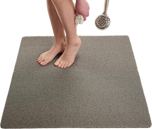ENKOSI Loofah Square Shower Mat - Non Slip Shower Mats for Inside Shower - Extra Large 31x31 Shower Floor Mat Non Slip - Square Bath Mat for Shower - Secure Anti Slip Shower Bathroom Mat (31x31 Gray)