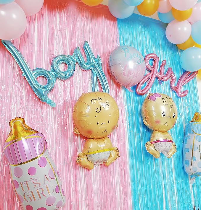 Baby Gender Reveal Balloons Party Decorations Supplies, Baby Shower Balloons Party Decorations, Pink, Blue, Yellow Latex Balloons, Shaped Balloons, Cupcake toppers, Foil curtains. Boy or Girl party