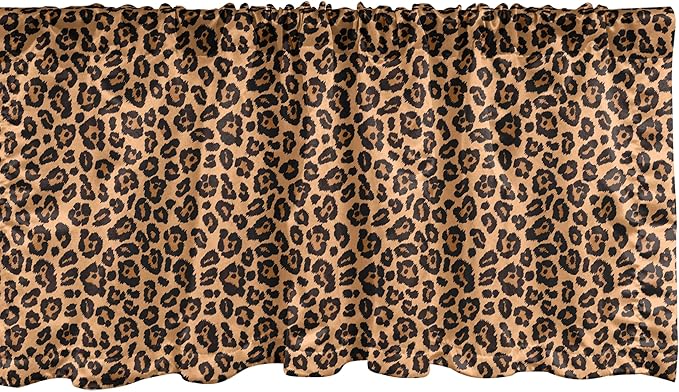 Ambesonne Peach Color Leopard Print Window Valance, Orange Color Leopard Pattern Illustration Exotic Pattern, Curtain Valance for Kitchen Bedroom Decor with Rod Pocket, 54" X 12", Orange and Black