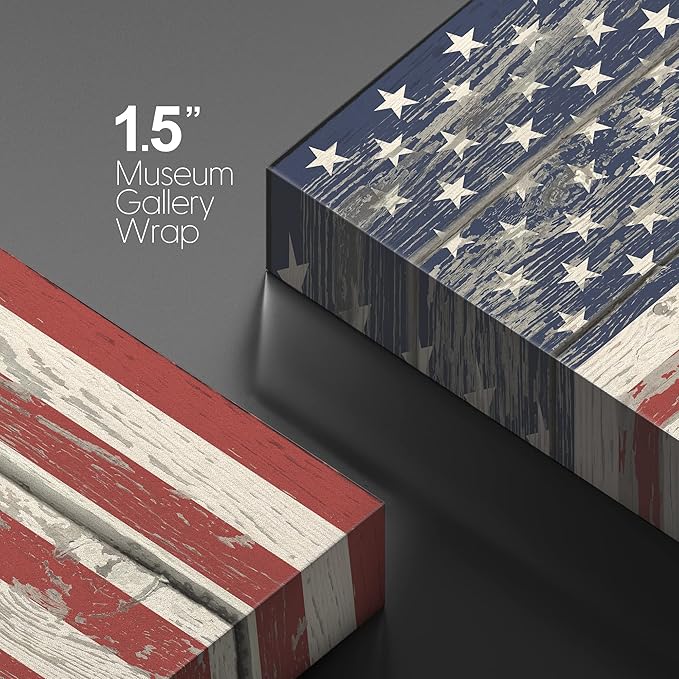 wall26 Canvas Print Wall Art United States Flag on Vintage Retro Wood Panels Pop Culture Cultural Digital Art Modern Art Traditional Colorful for Living Room, Bedroom, Office - 24"x36"