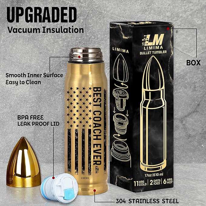 Best Coach Ever Stainless Steel Tumbler – 17oz Vacuum Insulated Tumbler with Coach Nutrition Facts – Christmas, Birthday & Appreciation Gifts for Coaches, Mentors, Trainers, Sports Teachers