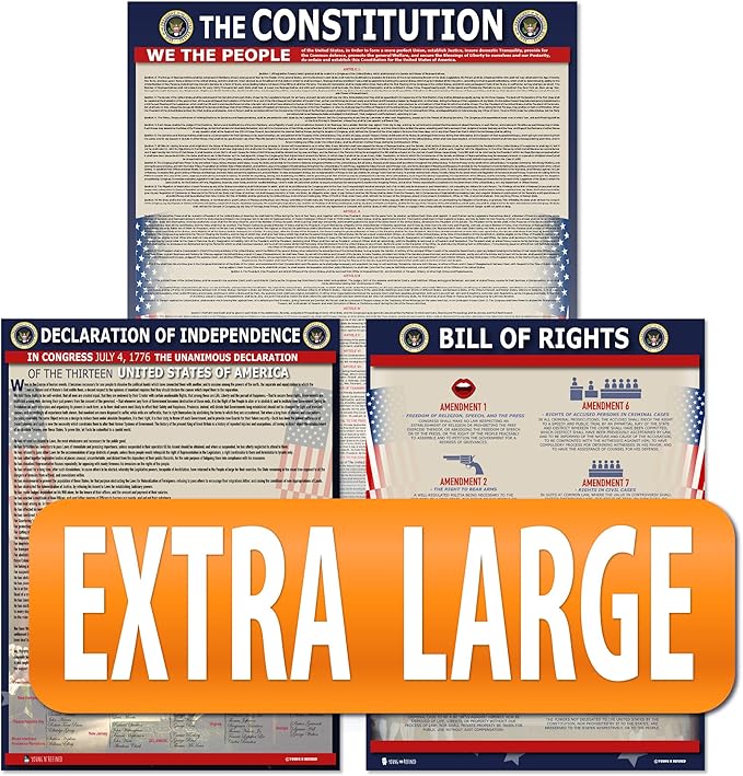 American Founding documents XXL Laminated 3 pack: US Constitution, Declaration of Independence and Bill of Rights Includes the whole constitution and all amendments (36x54) Young N Refined