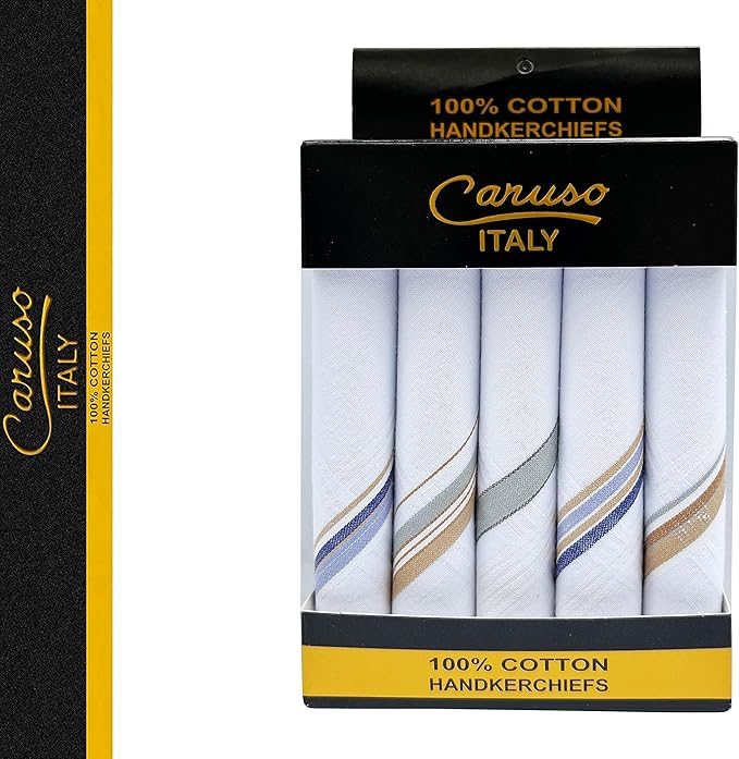 Caruso Italy Men's Premium 100% Pure Cotton Handkerchief Colored Border - (46x46 cm)