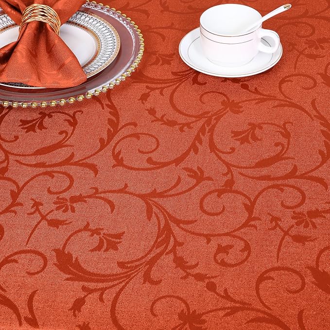 misaya Rectangle Thanksgiving Tablecloth, Waterproof Jacquard Fall Table Cloth, Damask Cloth Table Cover for Harvest Decor (60" x 84", Rust Vine Pattern)