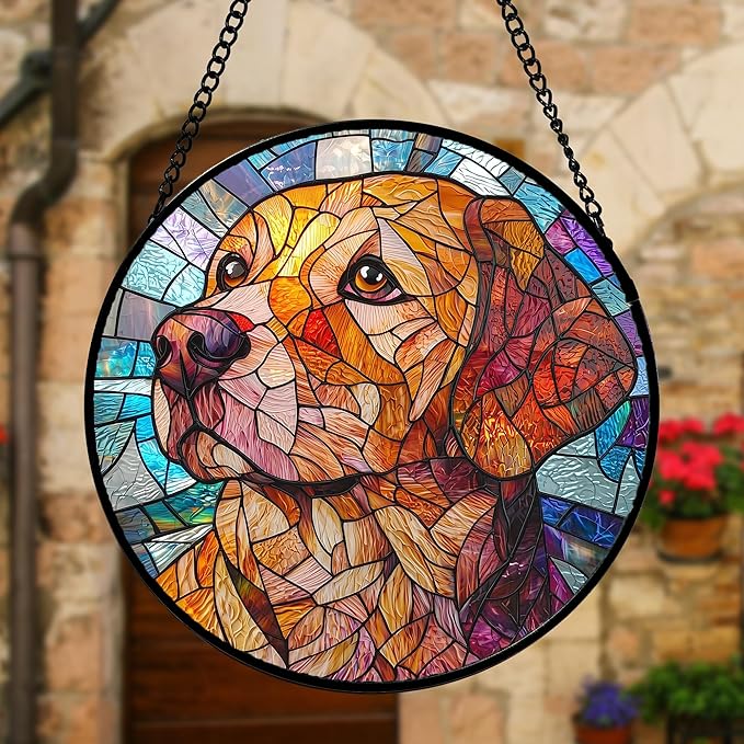 Stained Glass Window Hanging, Cute Dog Abstract Sun Catchers Colorful Glass Panel Texture Suncatcher Decor for Birthday for Women, Men, Wife, Aunt, and Mom 6.3 in