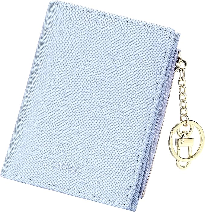GEEAD Small Wallets for Women Bifold Slim Coin Purse Zipper ID Card Holder PU Leather Blue