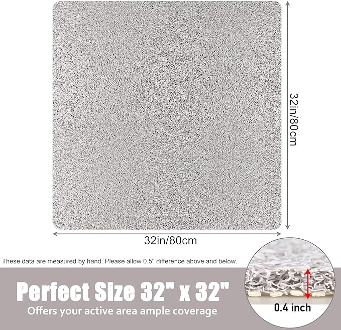 Shower Mat Non Slip - 32x32 Inch Soft Comfort Bath Mat with Drainage Holes, PVC Loofah Massage Bathmat for Shower, Tub, Bathroom, Wet Areas, Quick Drying
