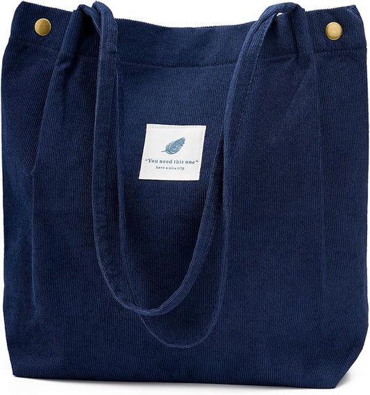 Corduroy Tote Bag Cute Tote Bags for Women Shoulder Bag with Inner Pocket for Work Beach Travel and Shopping Grocery